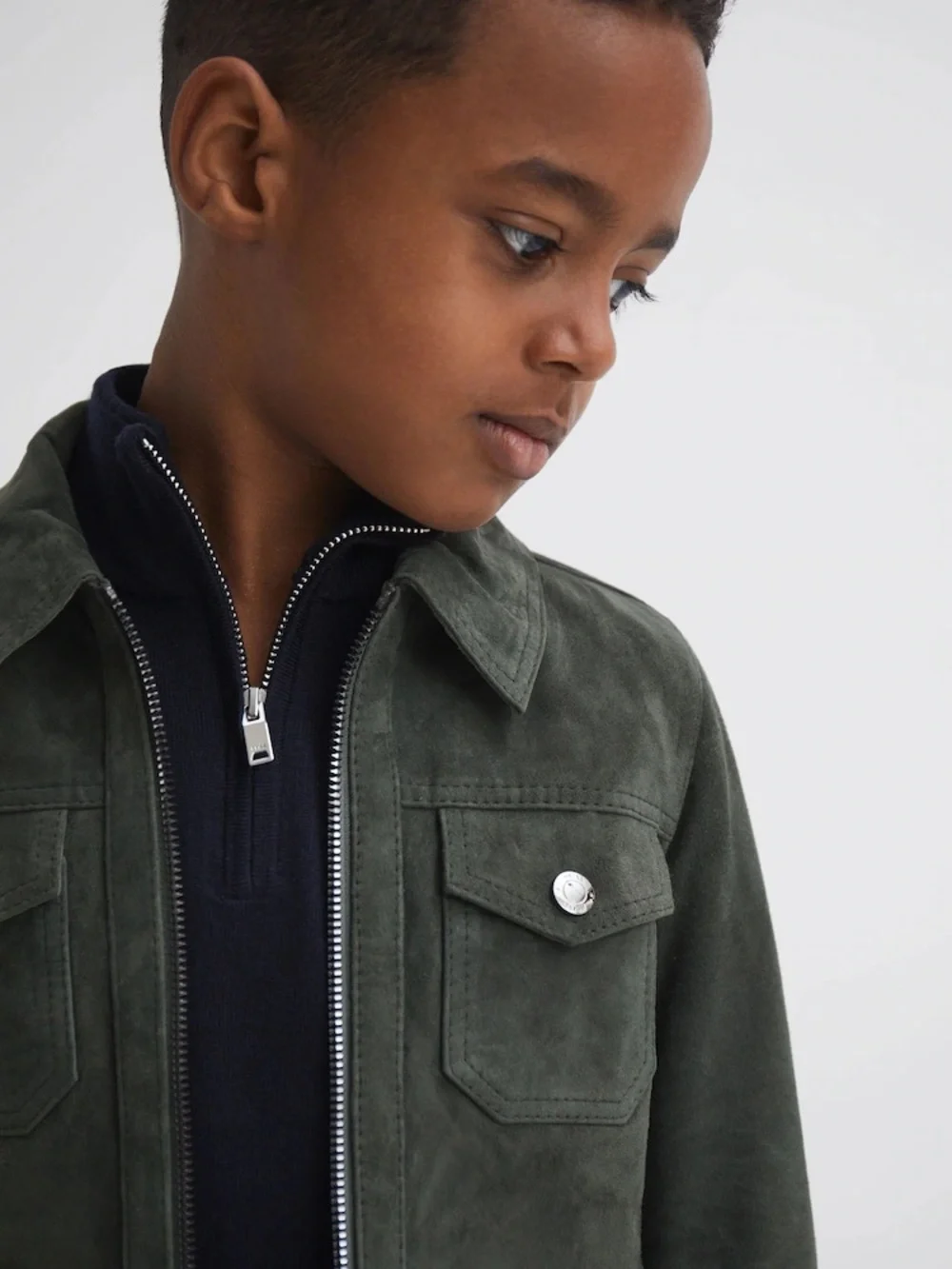 Reiss Forest Green Pike Suede Zip Through Jacket